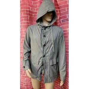 Five Four Gray Nylon Jacket With Hood & Pockets WINDBREAKER Men's Sz L NEW #C